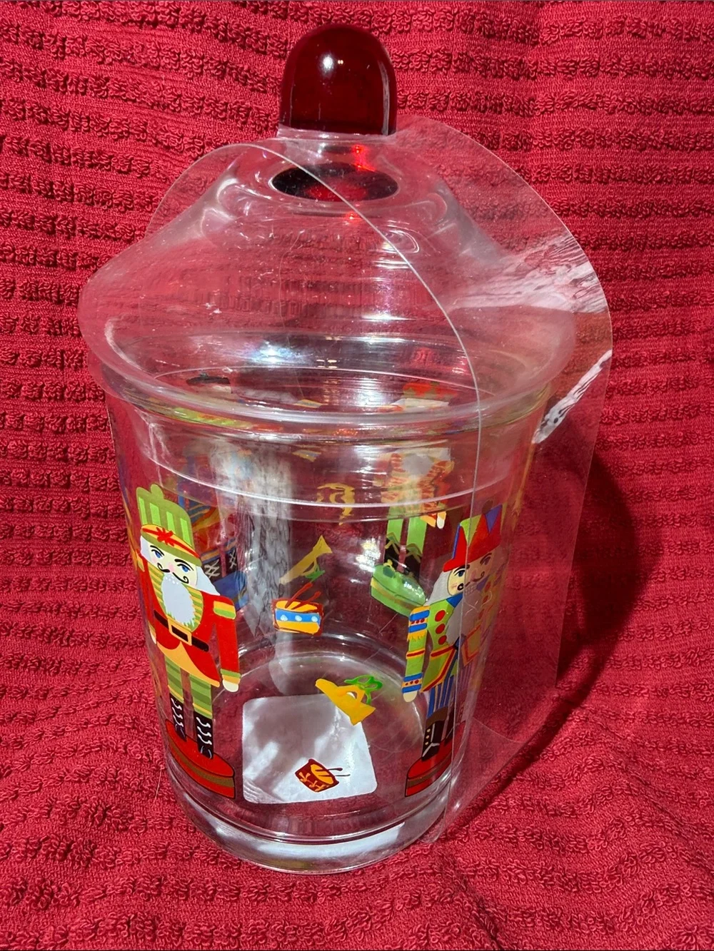 Holiday Nutcracker Glass Candy Jar with Red Knob Lid